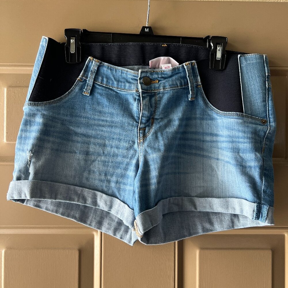 Isabel Maternity Jean Shorts 8/29 Low Rise Midi Stretch Denim Blue